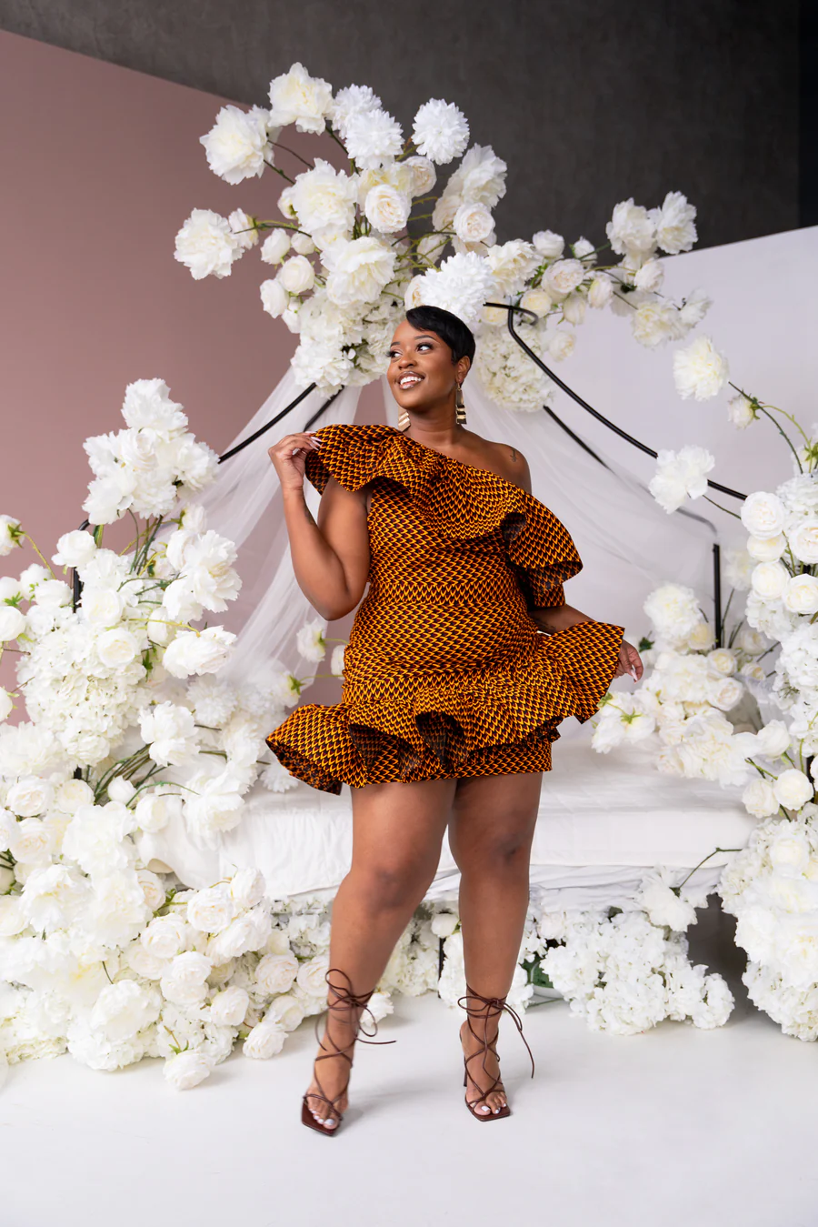Agbani African Print One Sleeve Ruffle Mini Dress